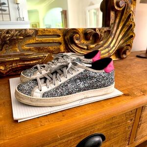 P448 Johnny Silver Pink Glitter Sneaker, Sz 38
